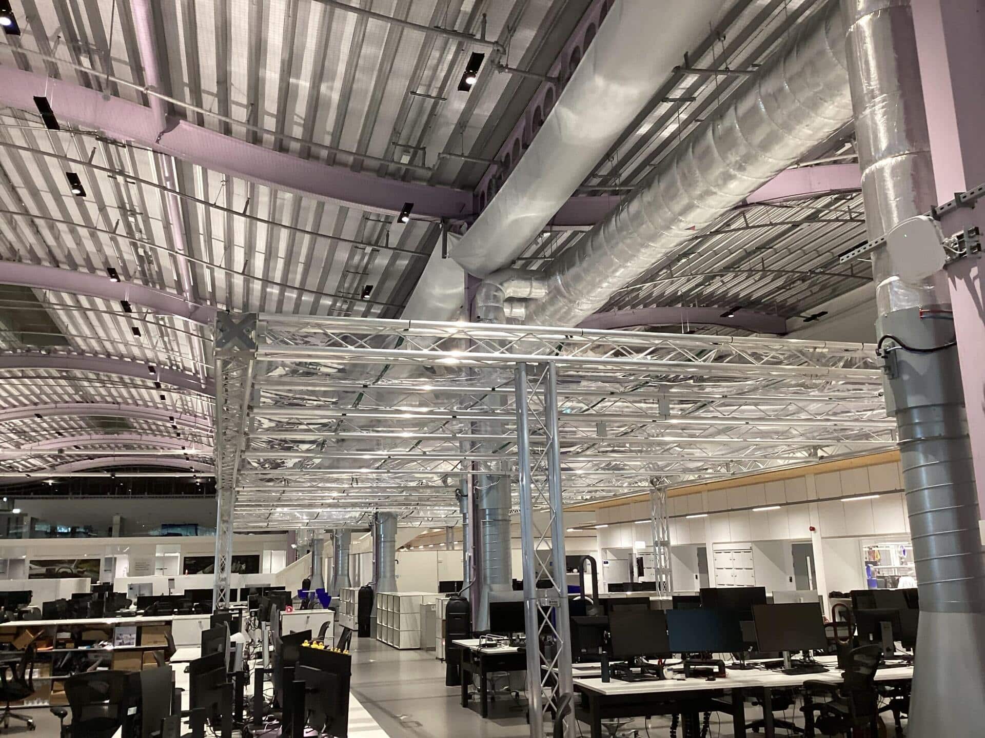 An open plan office layout.